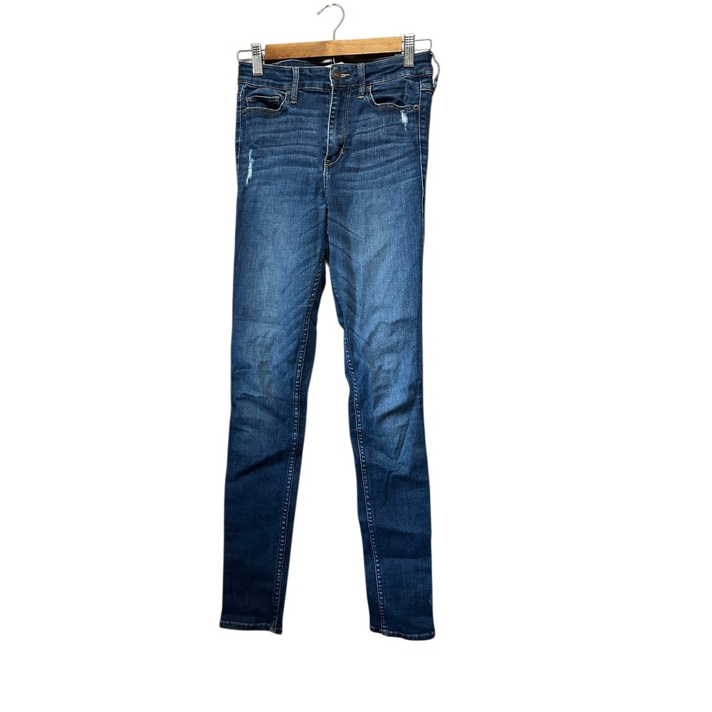 Abercrombie Fitch High Rise Skinny‎ Jeans Dark Wash Distressed Size 2R W26 L31